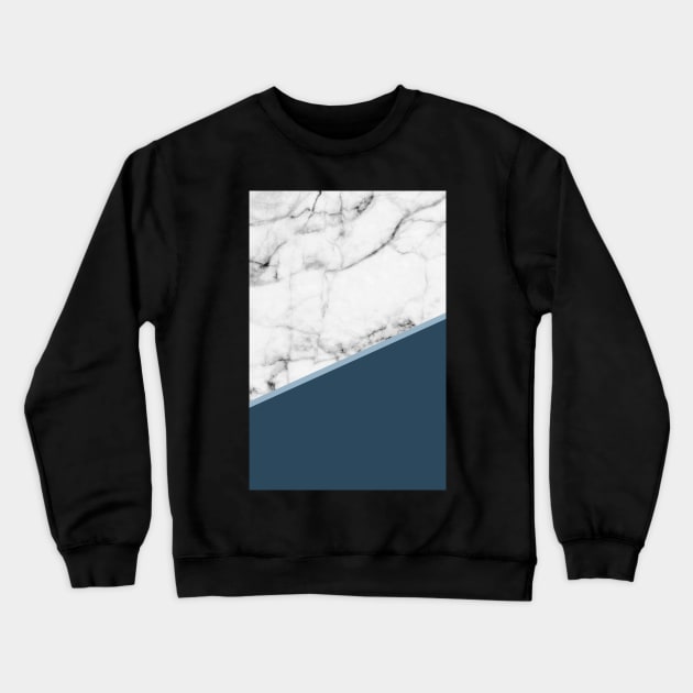 Real White Marble Half Ocean Sapphire Steel Blue Crewneck Sweatshirt by fivemmPaper